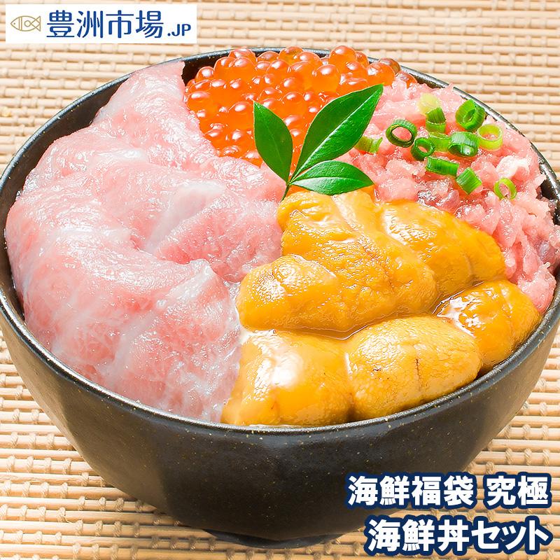 豊洲の海鮮丼セット 究極 約3〜4人前 本マグロ大トロ特盛り200g＆無添加生うに＆北海道産イクラ＆王様のネギトロ（本鮪 ギフト 詰め合わせ 寿司 刺身）