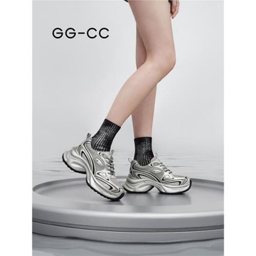 【白鹿同款】GGCC閃耀銀河2025年秋季新款厚底老爹鞋女銀色運動鞋