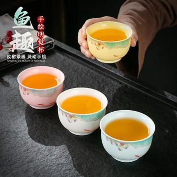 李斌汝窯茶杯白瓷品茗杯陶瓷主人杯開片可養茶碗小茶盞功夫茶具禮