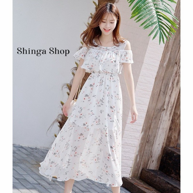 マキシワンピース シフォンワンピース リゾート花柄 夏 半袖 マキシ丈ワンピース 通勤 白ワンピ ホワイト 春 ロング マキシワンピ ワンピース 通販 Lineポイント最大get Lineショッピング