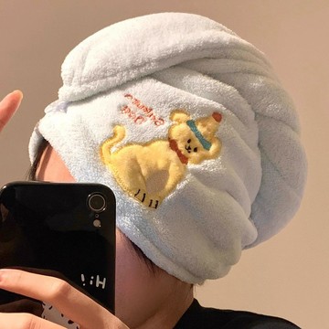 臺灣/現✨ 浴巾 毛巾 洗澡巾 擦手巾可愛小狗幹發帽女珊瑚絨超強吸水速幹發家用毛巾加厚加大浴帽學生