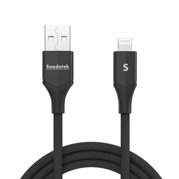 Soodatek 【Soodtek】USB2.0 A TO lightning V型鋁殼高彈絲編織線 黑/SUL2-AL030VBL(任二件88折)