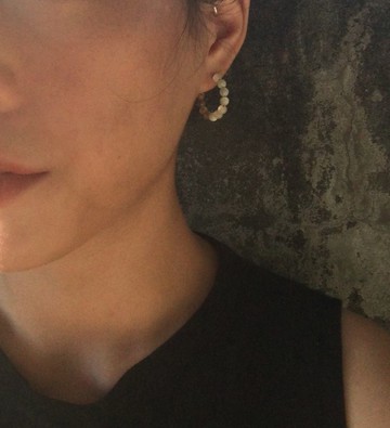 貝殼雙色黃銅耳圈 - 耳環