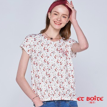 【單一特價】V領半片鬆緊碎花短TEE -  BLUE WAY ET BOîTE 箱子