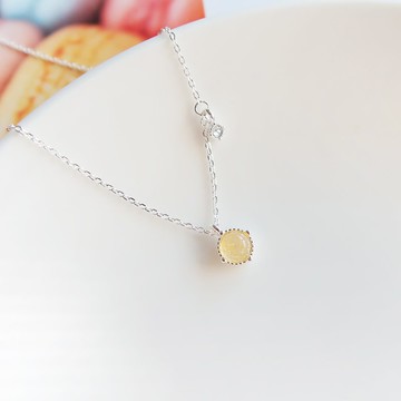 925純銀 黃色 拓帕石 蛋面 小鑽 項鍊 鎖骨鍊 長鍊 免費送禮包裝