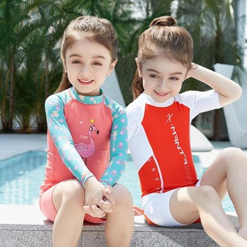兒童泳裝女女童分體長袖連體中大童游泳衣