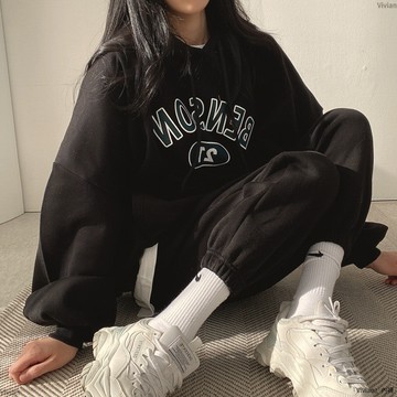 含棉套裝女長袖長褲女裝兩件套加絨春秋冬大碼休閒運動服