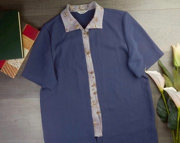 大號 | 復古女式 2 層藍色上衣 | 女士復古服裝