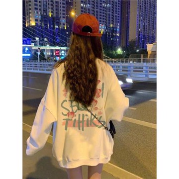 純棉美式復古hiphop圓領衛衣女春秋薄款2023新款爆款oversize上衣