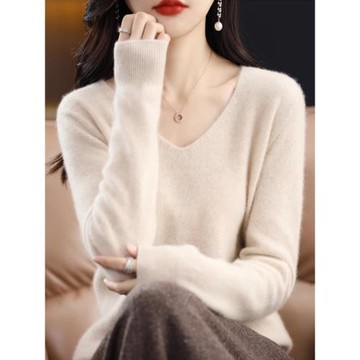 針織衫女春秋季新款寬松大碼內搭上衣打底衫V領洋氣套頭毛衣秋冬