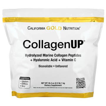 California Gold Nutrition, CollagenUP®，水解海洋膠原蛋白肽 + 透明質酸和維生素 C，原味，2.2 磅（1 千克）