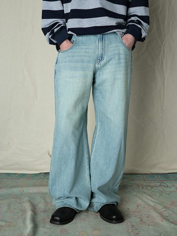 Gather Wide Vintage Denim Pants [Sky Blue] (MS5121A43Q)