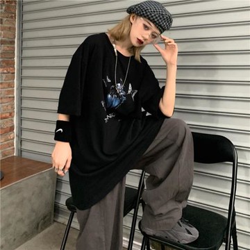 原宿風bf短袖t恤女2025夏季新款韓版黑暗系寬松復古印花白色上衣