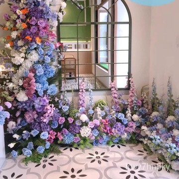 【可開發票】莫奈花園造景仿真花布置 瀑布裝飾網紅打卡婚慶花材拱門 裝飾門店花