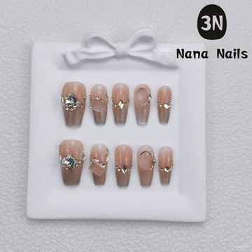 ➕大簡美甲💅手工穿戴甲重工法式裸粉貓眼閃鑽滿鑽婚甲爆閃長款假指甲貼片美甲短款穿戴甲 R5XF