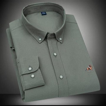 中年爸爸裝2025春秋季純棉長袖襯衫男士工裝襯衣刺繡上衣服寸衫