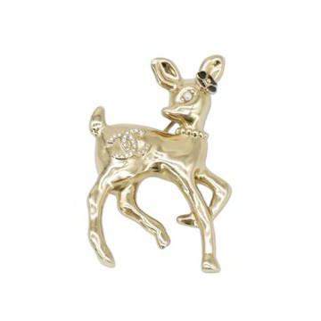 Chanel 香奈兒 金屬小鹿胸針(ABF295-淡金)