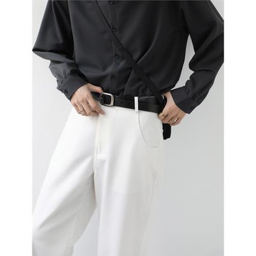 [白術自制]黑白闊腿長褲 粗斜紋超寬松闊腿褲白褲子男女同款 AP24