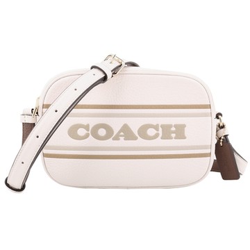 COACH-壓印字母LOGO荔枝紋皮革斜背相機包(米)