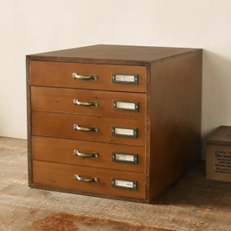 木製 A4 書類ケース アンティーク 5段 引き出し ダークブラウン 収納 ...