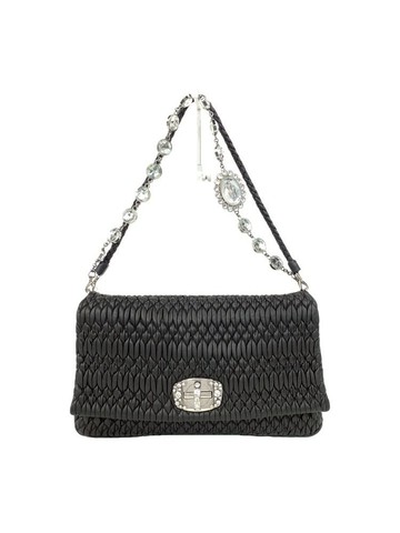 miu miu 黑色 Crystal Embellished Matelassé Shoulder Bag 羊皮編織鍊條肩背包 鍊條包