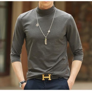 七分袖t恤男士半高領棉質打底衫中袖秋季男裝上衣中領體桖7分彈力