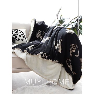 輕奢獵豹加絨毛毯提花蓋毯客廳復古風沙發毯厚冬款臥室床上用毯子