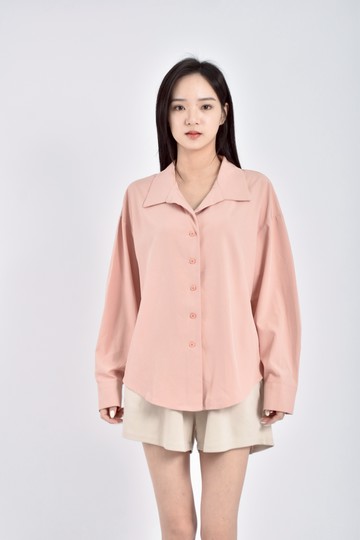 加購優惠(L) h y corporation質感素面翻領排扣粉色襯衫上衣