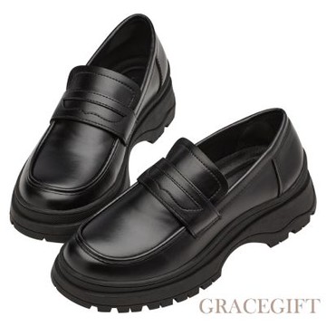 【Grace Gift】歐美簡約便仕運動厚底樂福鞋 黑
