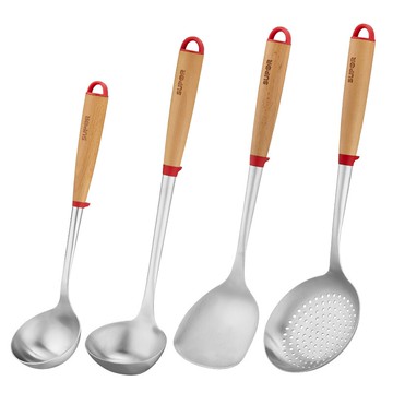 蘇泊爾不銹鋼鏟勺木把鏟子炒菜鏟中式鏟大湯勺子粥勺濾勺漏勺套裝