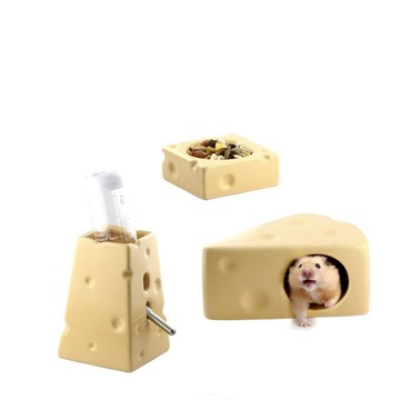 墊料 倉鼠乳酪陶瓷窩-豪華套組(含:水瓶架+125水瓶+糧食碗+大號陶瓷窩)整組包辦鼠寶日常生活所需