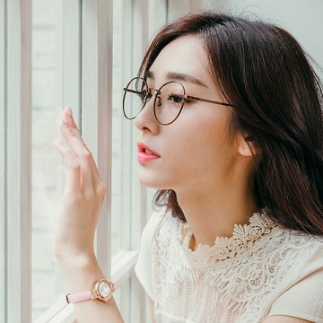 韓國沉醉目光直紋復古造型圓框平光鏡【G1050】-棕