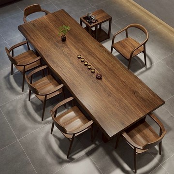 公司貨 最低價 桌子 長桌 工作桌 辦公桌 大板桌  會議桌 實木大板茶桌椅組合一桌五椅大型辦公室客廳簡約家用新中式泡茶臺