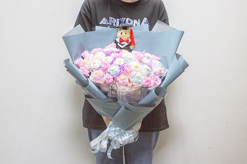 絢麗畢業熊花束(大花花棉花糖24支+香皂花15支)DM002