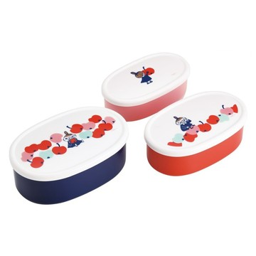 Skater MOOMIN 塑膠AG抗菌保鮮盒 橢圓型 400ml + 280ml + 180ml 3件組  1套  容器 3個 + 蓋子 3個