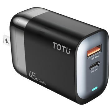 TOTU 拓途 Racing系列 雙孔 Type-C+USB GaN氮化鎵充電器充電頭 45W快充 PD + QC  黑色  1個