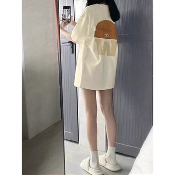 【董小姐】100%純棉T恤 韓系元氣少女上衣 可愛印花短袖 oversize寬鬆上衣美式復古上衣 下半身失蹤穿搭長版T恤