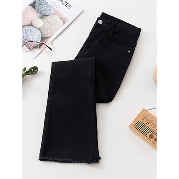 黑色微喇牛仔褲女秋冬季2026新款小個子高腰修身顯瘦九分喇叭褲子