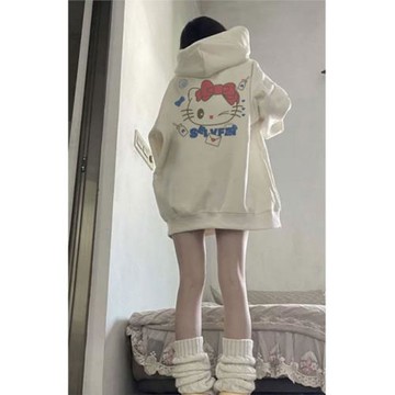 2024新款Hello哈嘍Kitty貓衛衣女加絨加厚連帽秋冬季寬松美式外套