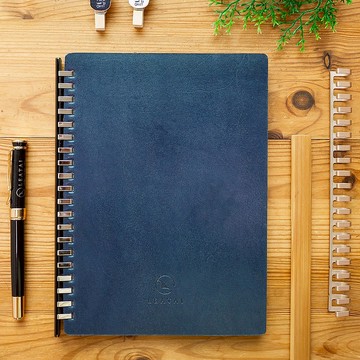 A5 抽取式皮革活頁本-真皮手帳。普魯士藍