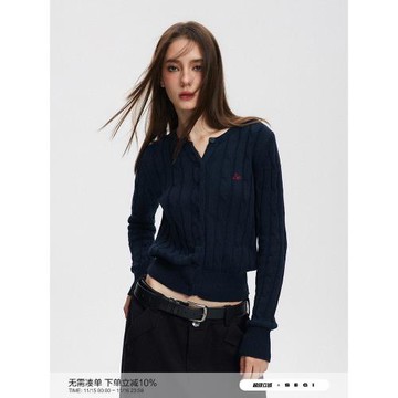 SEGI 原創設計新款復古絞花圓領針織開衫毛衣女休閑寬松內搭上衣