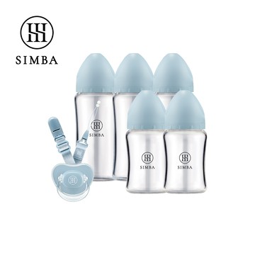 Simba 小獅王辛巴 - 蘊蜜質金玻璃寬口奶瓶哺育安撫全能組-新生適用-晨藍