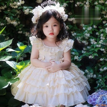 【Hi！Kids】女童2024夏季新款洋氣洛麗塔公主裙寶寶周歲生日禮服裙蓬蓬蛋糕裙