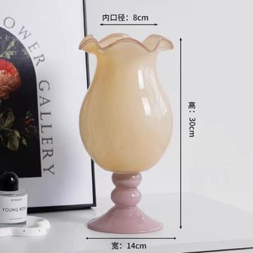 芬頓復古手工花瓶高腳鈴蘭風燈花瓶中古琉璃高級玻璃花器插花擺件