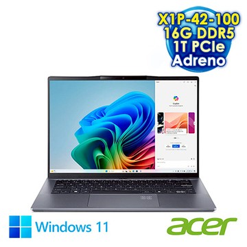 ACER Swift Go 14 AI SFG14-01-X2EE 銀 14.5吋AI筆電 (WUXGA IPS 120Hz/Qualcomm Snapdragon X Plus X1