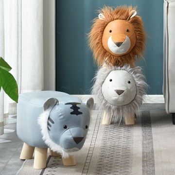 實木凳子家用小板凳布藝動物坐凳兒童可愛卡通老虎獅子矮凳沙發凳