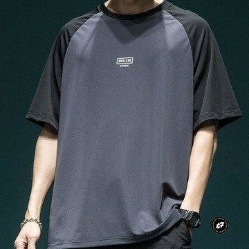 冰絲網眼插肩袖男士短袖t恤男夏季寬鬆大碼薄款透氣速幹運動上衣男士運動透氣上衣 男士排汗薄款短袖 男士訓練運動短袖