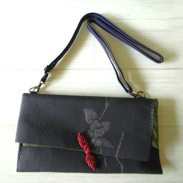 和服改造 素襖袋變奏 手機斜背包 結城紬 枝花圖紋 紫色 肩背包 側背包