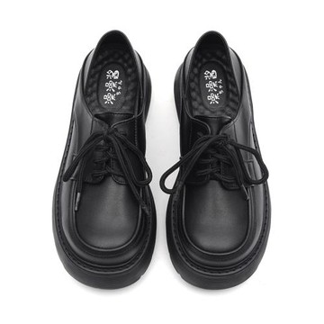 【泡泡森林】小個子松糕厚底大頭系帶制服鞋森女樂福學院風小皮鞋