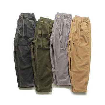 重磅復古水洗燈芯絨休閑褲男日系咔嘰雙褶寬松直筒休閑工裝老爹褲